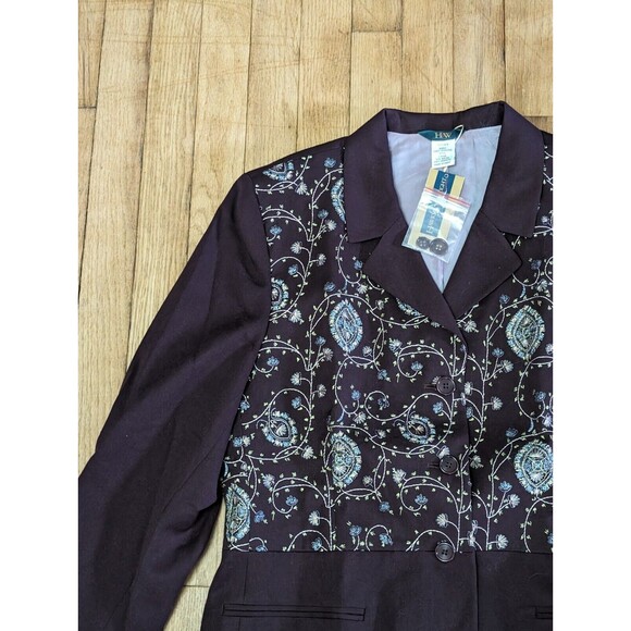 HW Design Blazer Jacket Floral Paisley Print Button Front Career Womens Size 14 - Picture 2 of 13